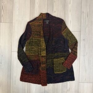 Ali Miles Women's Medium Rainbow Knit Open Front Cardigan Sweater Pockets